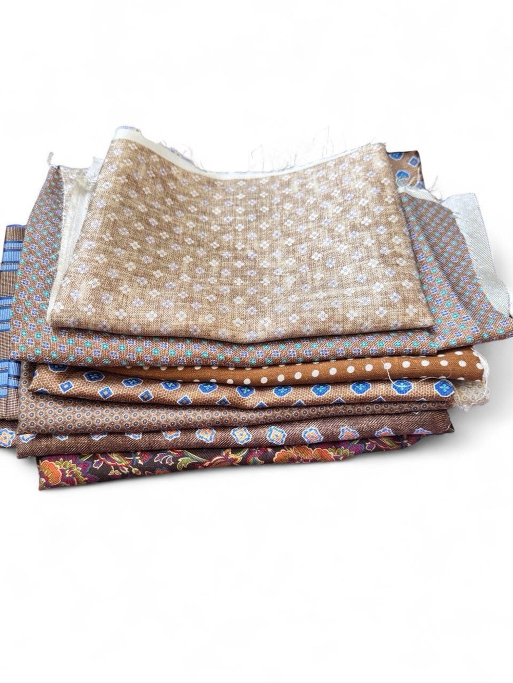 Bundle of 8 light brown 100% Italian silk fabric remnants